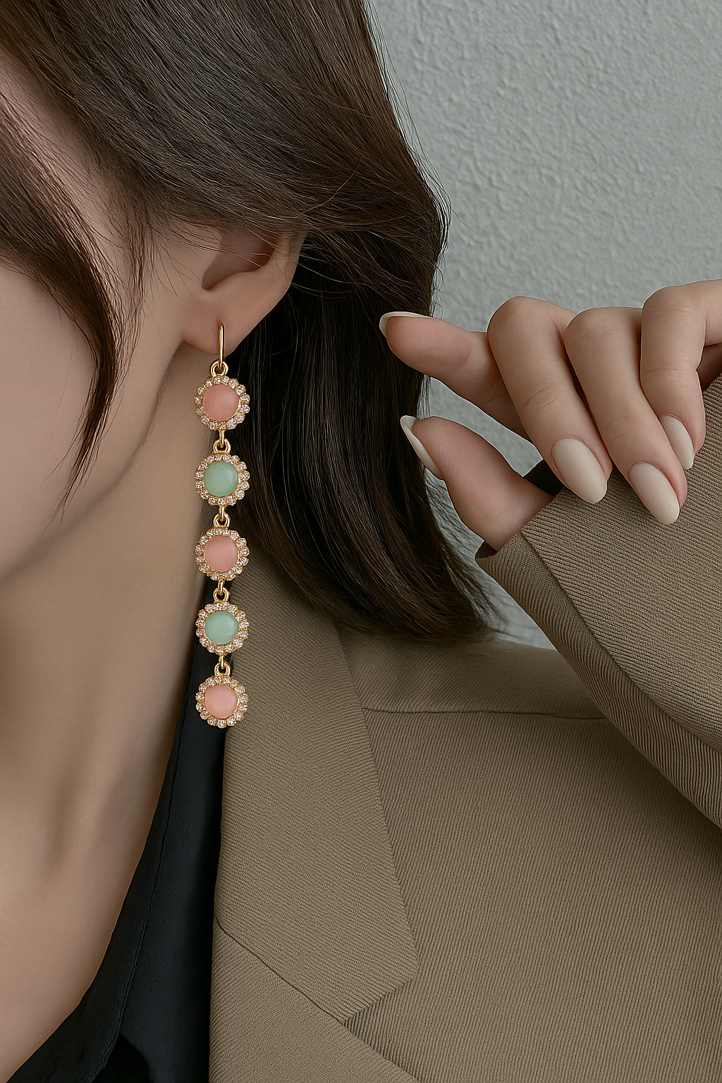 Sui dhaga Earrings long set of multicolour diamond earrings set for girls AD Sui dhaga earring for women Pack of 1