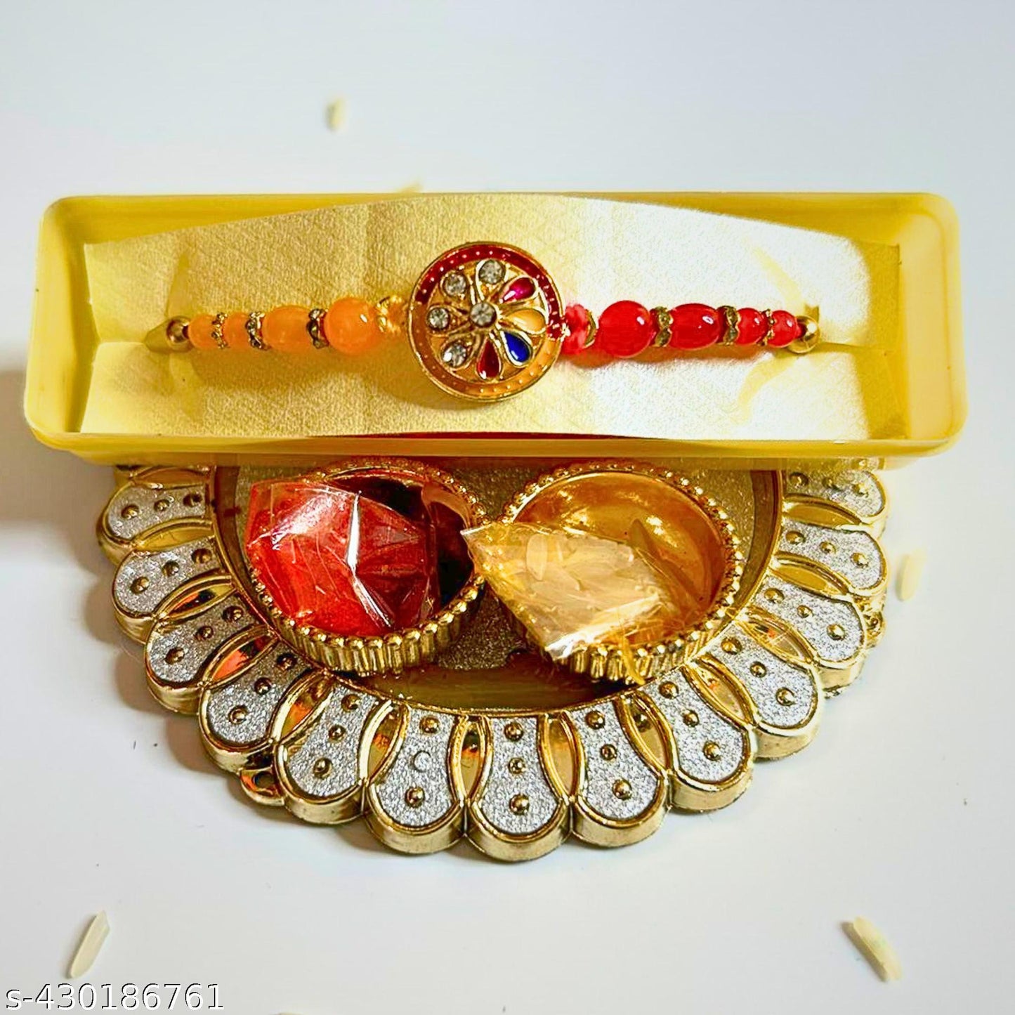 Sripik Glorious Gold Plated Auspicious and Diamond Ring Rakhi with Roli Chawal and Greeting Card | Rakhi for bhaiya | rakhi for men Plated Premium Rakhi for Brother