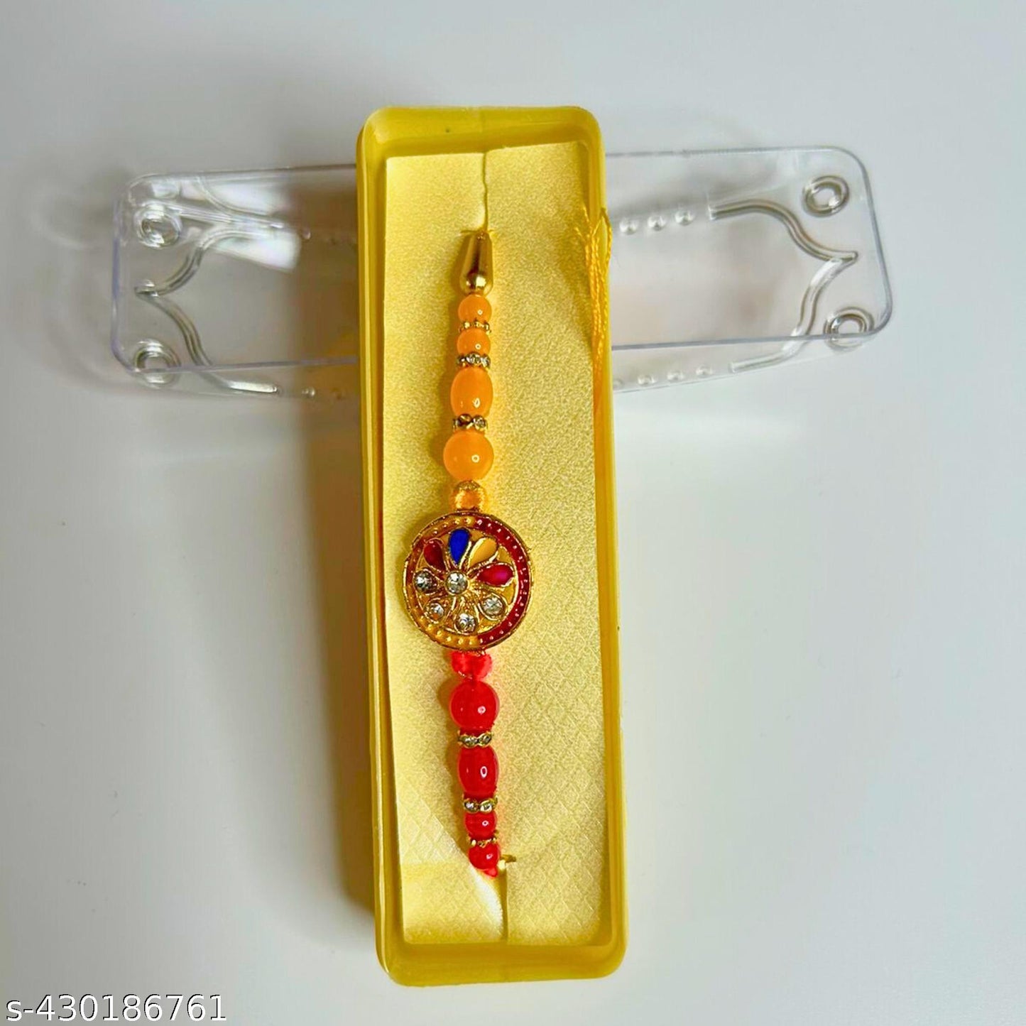 Sripik Glorious Gold Plated Auspicious and Diamond Ring Rakhi with Roli Chawal and Greeting Card | Rakhi for bhaiya | rakhi for men Plated Premium Rakhi for Brother